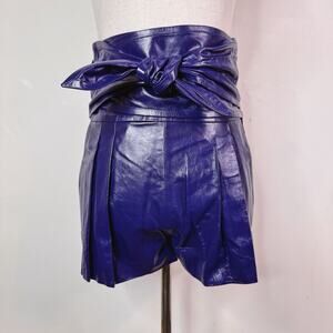 IRO High Rise Paperbag Leather Shorts Joe Purple Tie Waist Size 2 $1100 Retro